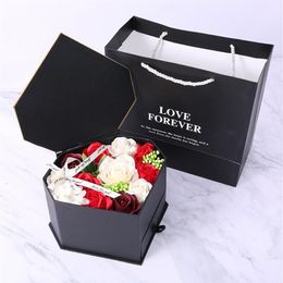 Double Drawer Wedding Valentine's Day Girlfriend Body Soap Flower Party Rose Gift Box Romantic Heart Bath Petal Decoration258P