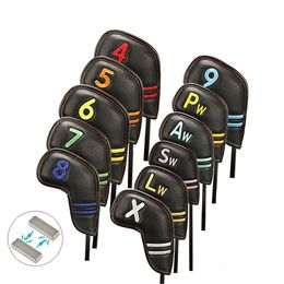Club Heads 7/11Pcs Magnetic Closure Magic Golf Iron Head Cover Embroidered Letter PU Leather Golf Club Headcover Golf Head Protection Cover 231212