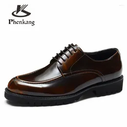 Dress Shoes Phenkang Mens Formal Elegant Italian Handmade Round Toe Lace-Up Wedding Genuine Leather