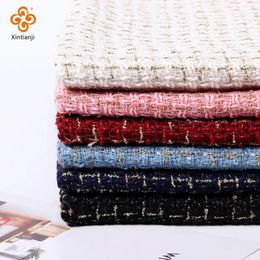 Fabric and Sewing Golden Silk Tweed Woolen Lattice Polyester DIY Autumn And Winter Womens Coats Material 50x150cm 231211