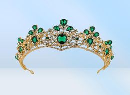 New Hair Jewellery For Women Baroque Green Tiaras Crowns Gold Metal Tiara Crystal Rhinestones Diadem Wedding Hair Accessories8162247