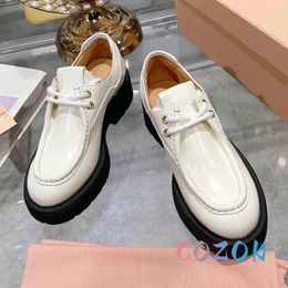 Dress Shoes White Leather Round Toe Platform Thick Heel Loafers Real Women's Height Increased Leisure All-season Flat