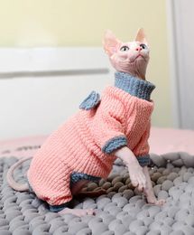 Cat Costumes Sphynx Cat Turtleneck Sweater Hairless Kitty Clothes Devon Dex Comfort Coat Thickening Cotton Pullove for Sphynix Cat Wintersuit 231212