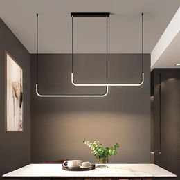 Chandeliers Nordic Minimalist Personality Dining Table Chandelier Modern Creative Bar Hanging Lights LED Aluminium Strip Office Lam222s