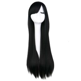 Long Straight Cosplay Wig Black Purple Pink Blue Sliver Grey Blonde White Orange Brown Synthetic Hair Wigs