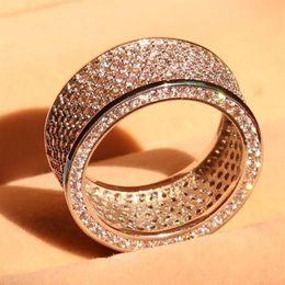 Jewellery luxury Full 320pcs white Topaz Simulated Diamond Diamonique 10KT White Gold Filled GF simulated Diamond Wedding Band Ring 239d