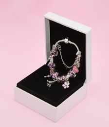 925 Sterling Silver plated Tower Pendant Charm Bracelet with Original Box for Chain Pink Red Charms Bracelets For Women Girls Wedding Party Jewelry2960341