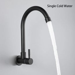 Kitchen Faucets ULA Black Faucet Wall Mounted Flexible Stainless Steel Only Cold Water Sink Tap Nozzle 231211