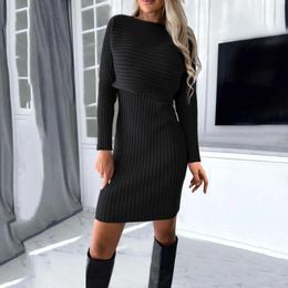 Casual Dresses Women Elegant Slim Two Piece Sets Female Sweater Dress Autumn Winter High Waist Knitted Ensemble Femme Medium Long Party