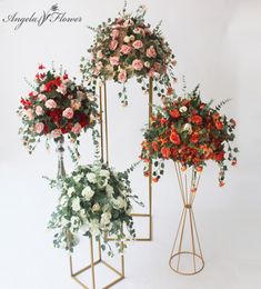 Decorative Flowers Wreaths Table Flower Centerpiece Plants Vine DIY Wedding Decor Backdrop Artificial Ball Silk Floral Bouquet W5584349