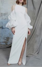 2024 Elegant White A-line Evening Pageant Dress Off the Shoulder Organza Sleeves Silt Women Prom Formal Party Gowns Sexy Robe De Soiree