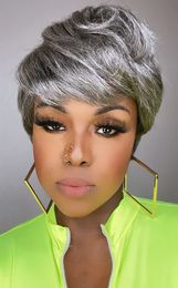 hort pixie cut grey human hair wig,100% brazilian real human hair,150% density soft beautiful appearance