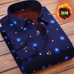 Men's Casual Shirts 2023 Fall And Winter Long-sleeved Velvet Shirt Warm Plaid Coat Clothes Middle-aged Men