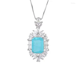 Pendant Necklaces Spring Qiaoer Elegant 12 16mm Square Paraiba Tourmaline Necklace For Women Luxury Jewelry Anniversary Gifts