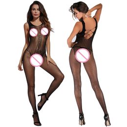 Hot Sexy Fishnet Bodysuit Women Crotchless Tights Lingerie See Through Bodystockings Erotic Mesh Lady Hollow Out Costumes sexy
