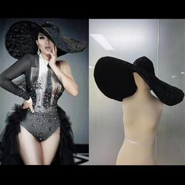 Berets Fashion Black Velvet Large Brim Hats Women Elegant Party Prom Hat Floppy Wide Cap Foldable Dancer Singer Stage AccessoriesB219W