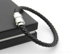 Promotion Men Magnetic Buckle Black Leather Braid charm Bracelet Fashion Jewellery Silver Whole Bracelets For Men Gift N5221491