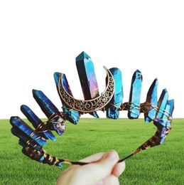 2020 Boho Vintage Witch Tiara Faux Raw Crystal Headband Alloy Moon Angel Aura Crown CX2008193460905