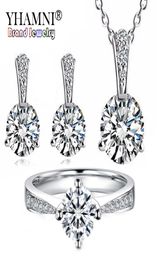 YHAMNI YHAMNI 925 Sterling Silver Jewelry Sets 6mm 1 Ct CZ Diamant Necklace Earrings Set Bridal Jewelry Sets For Women TZP0172474866