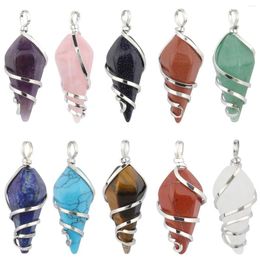 Pendant Necklaces 1Pcs Spiral Cone Shape Natural Stone Lapis Lazuli Agate Crystal With Chain Display Box For Women Men Jewelry Accessories