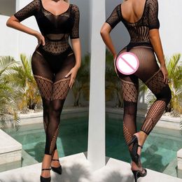 Sexy Women's Jumpsuits Fishnet Hollow See Through Tights Lingerie Costumes Erotic Mesh Full Body Stocking Clothes Nightwear sexy