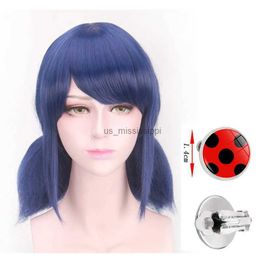 Cosplay Wigs Anime Cosplay Wig for Girls Women Blue Hair with Red Stud Earrings Halloween Cosplay Girls Superhero Anime Dress UpL231212