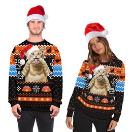 3d Sweatshirts Christmas Cat and New Year Tie-dye Sweat Mens Crewneck Hoodies Plus Size 007