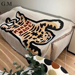 Blankets Retro Knitted Tiger Blanket for Beds Outdoor Camping Picnic Mats Ins Style Sofa Throwing Blanket Retro Table Cloth Wallpaper 231212