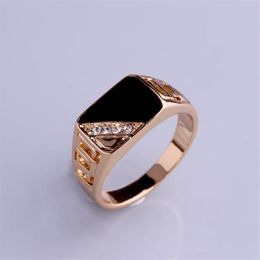 Brand New Classic Silver Gold-color Rhinestone Men Ring Black Enamel Male Finger Rings triangle drip ring fast 256Y