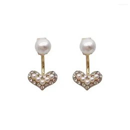 Stud Earrings Fashion Heart-shape Front Back Post-hanging Simulated Pearl Shiny Statement Ear Clips For Women Jewellery