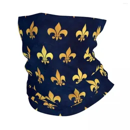 Bandanas Royal Gold Blue Grunge Fleur De Lis Bandana Neck Warmer Men Women Winter Ski Hiking Scarf Gaiter Lily Flower Face Cover