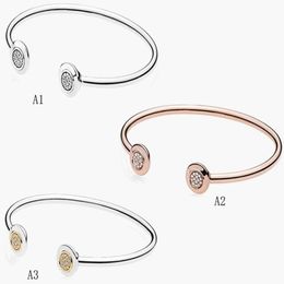 Fine jewelry Authentic 925 Sterling Silver Bead Fit P Charm Bracelets Rose Gold Round Bead Fashion Open Safety Chain Pendant9074703