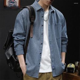 Men's Casual Shirts Fashionable Striped Shirt Jacket Long Sleeved Youth High-End Texture Business Travel Design Denim Top