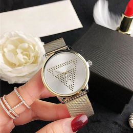 Popular Casual Top Brand women Girl crystal triangle style steel metal band quartz wrist watch GS38257M