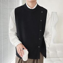Men's Vests Fall Winter Men Sweater Vest Loose Single-breasted Knitted Elastic Solid Color Casual Soft Cardigan Buttons Sleeveless Round Nec