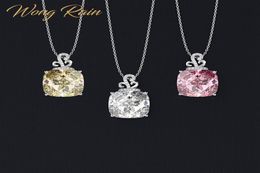 Wong Rain Romantic 100 925 Sterling Silver Created Moissanite Citrine Sapphire Gemstone Pendant Necklace Fine Jewelry Whole C4892323