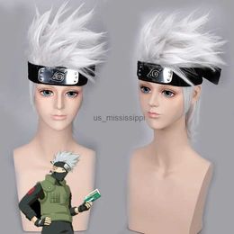 Cosplay Wigs Anime Hatake Kakashi Cosplay Wigs Halloween Party Stage Play Silver White Short Hair Head Costume Cos WigL240124