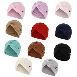 Berets Women Twist Turban Beanie For Head Scarf Chemo Cap Buttons Pre-Tied Muslim Hijab