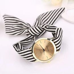 Wristwatches Watches Ladies 2023 Women Stripe Floral Cloth Quartz Analog Dial Bracelet Wristwatch High Quality Watch Black Reloj Dama