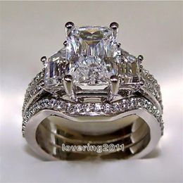 choucong Princess cut 5ct Diamond 10KT White Gold Filled 3-in-1 Engagement Wedding Ring Set Size 5-11 Gift201c