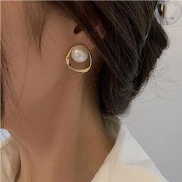 Stud Earrings 2023 Pearl Earring For Women Gold Color Round Christmas Gift Irregular Design Unusual Jewelry Gifts