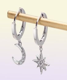 Star Moon Asymmetrical 925 Sterling Silver Cubic Zirconia Hoop Earrings For Women Fashion Cz Circle Ear Ring Earings Jewelry4345768752355