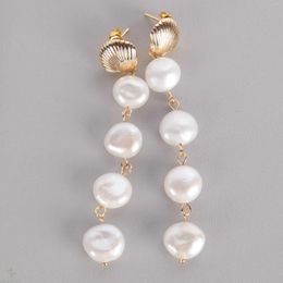 Dangle Earrings 7-8mm Natural White Baroque Pearl Earring Scallop 18k Ear Drop Cultured Women Gift Fashion Accessories