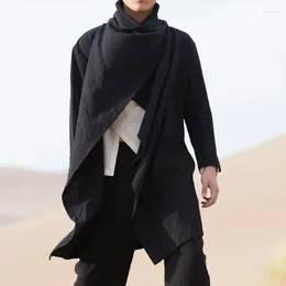 Men's Trench Coats Long Sleeve Scarf Collar Coat Poncho Cotton Jacket Solid Colour Cape Retro Irregular Streetwear