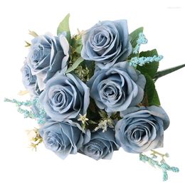 Decorative Flowers Artificial Blue Roses Silk Rose Flower Bouquet Home Garden Decoration Wedding Retail