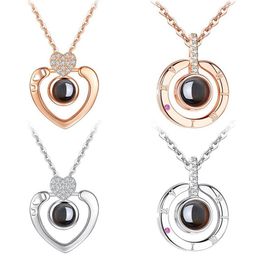 New Rose Gold Silver I love you 100 Lanugage Necklace Love Memory Projection Heart Necklace Birthday Gift Drop 244e