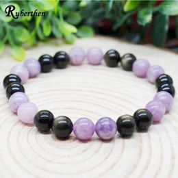 Strand Ruberthen 8 MM Natural Lepidolite Gold Sheen Obsidian Mixed Bracelet Womens Beaded Gemstone Energy Healing Crystals Jewelry