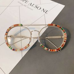 1787 Zircon Coloured Sunglasses, Women's Chains with Diamond Decorative Glasses, Trendy and Exaggerated Instagram
