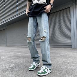 Men's Jeans Fashion Street Style Ripped Men Classic Wash Solid Denim Trouser Mens Spring Casual Straight Loose Pants B08