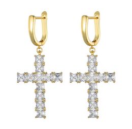 Fashion Mens Women Earrings Gold Silver Colour Ice Out Square CZ Cross Earrings Fashion Hip Hop Earrings Gift7587691